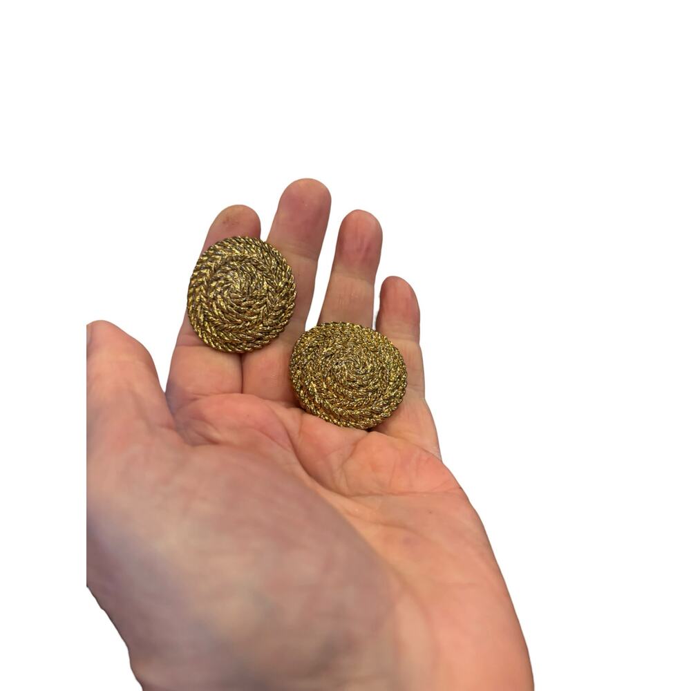 Vintage Gold Tone Rope Shoe Clips Round Textured Sweater Clips 1980s Statement